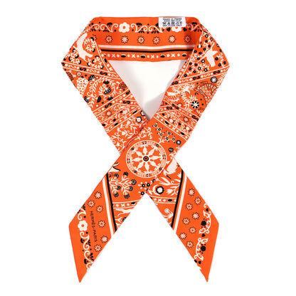 Hermes Silk Peuple Du Vent Bandana Twilly Orange Black White 1 of 4
