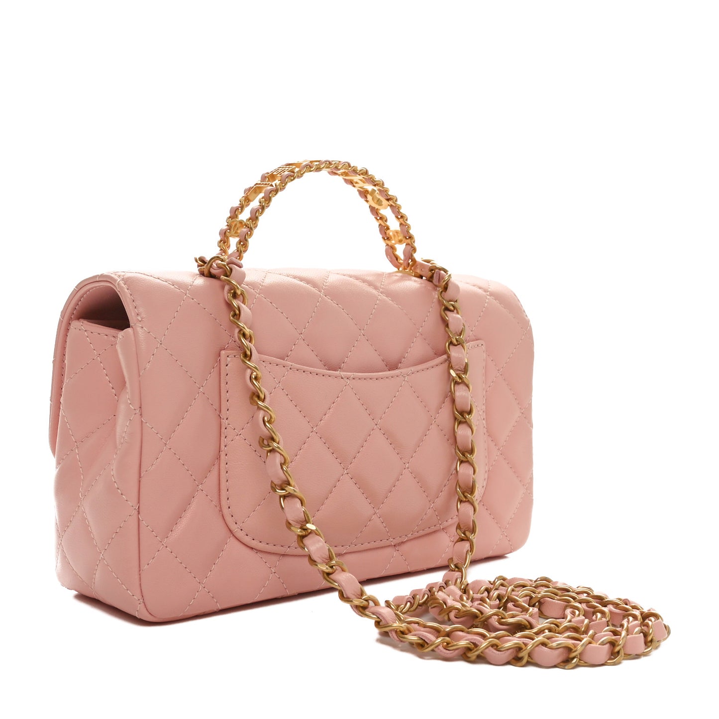 Lambskin Quilted Mini Strass On Top Flap Light Pink
