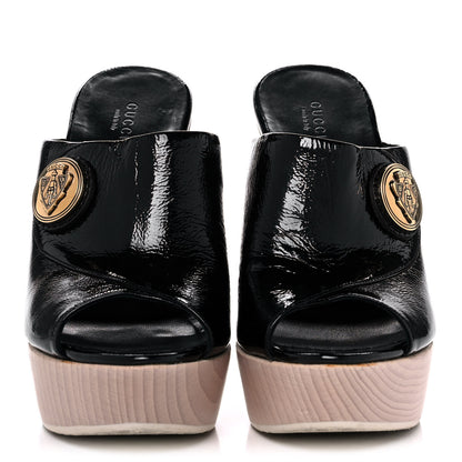 Gucci Patent Wood Platform High Heel Slides 9 Black 2 of 9