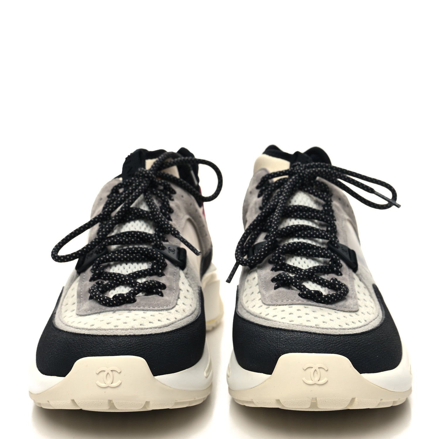 Chanel Fabric Suede Calfskin Mesh Womens CC Sneakers 36.5 Black Pink Ivory 2 of 8