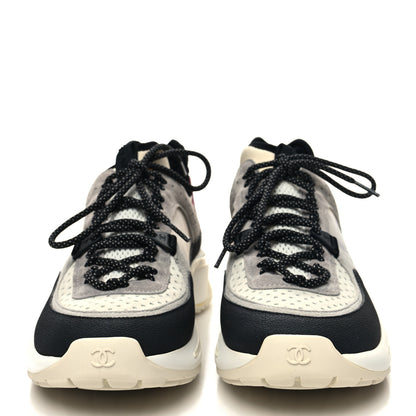 Chanel Fabric Suede Calfskin Mesh Womens CC Sneakers 36.5 Black Pink Ivory 2 of 8
