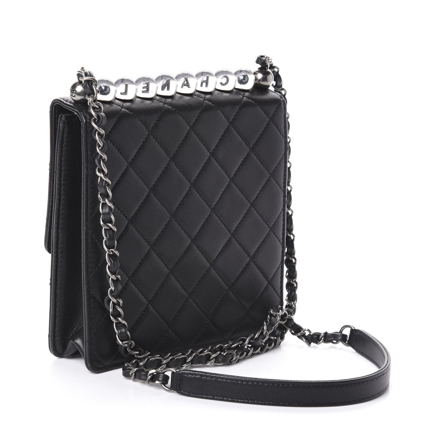 Goatskin Quilted Acrylic Beads Flap Black