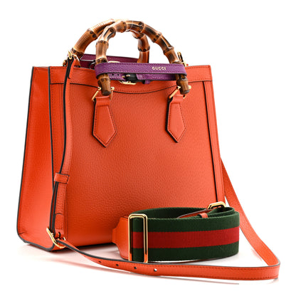 Gucci Textured Dollar Calfskin Web Small Diana Tote Bag Deep Orange Spicy Cyclamin 3 of 9
