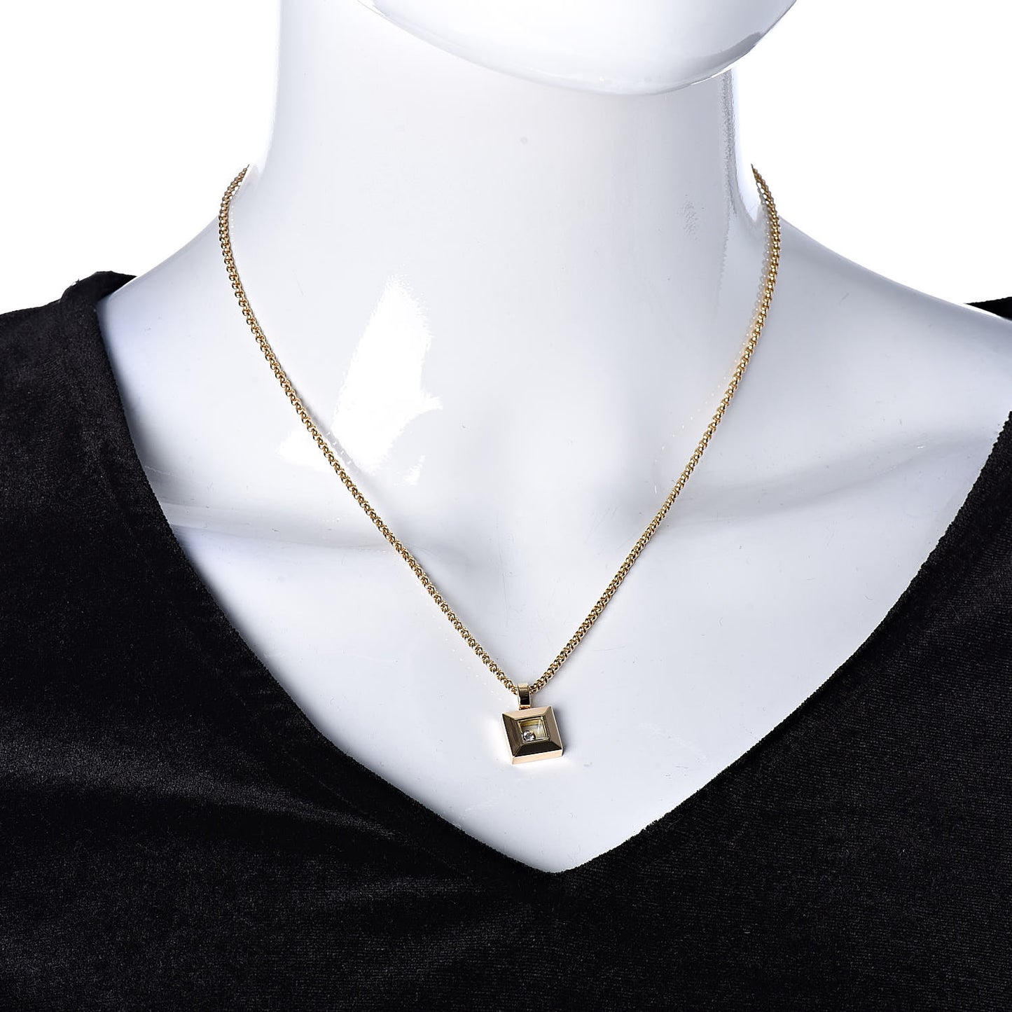 18K Yellow Gold Diamond Happy Diamonds Square Pendant Necklace