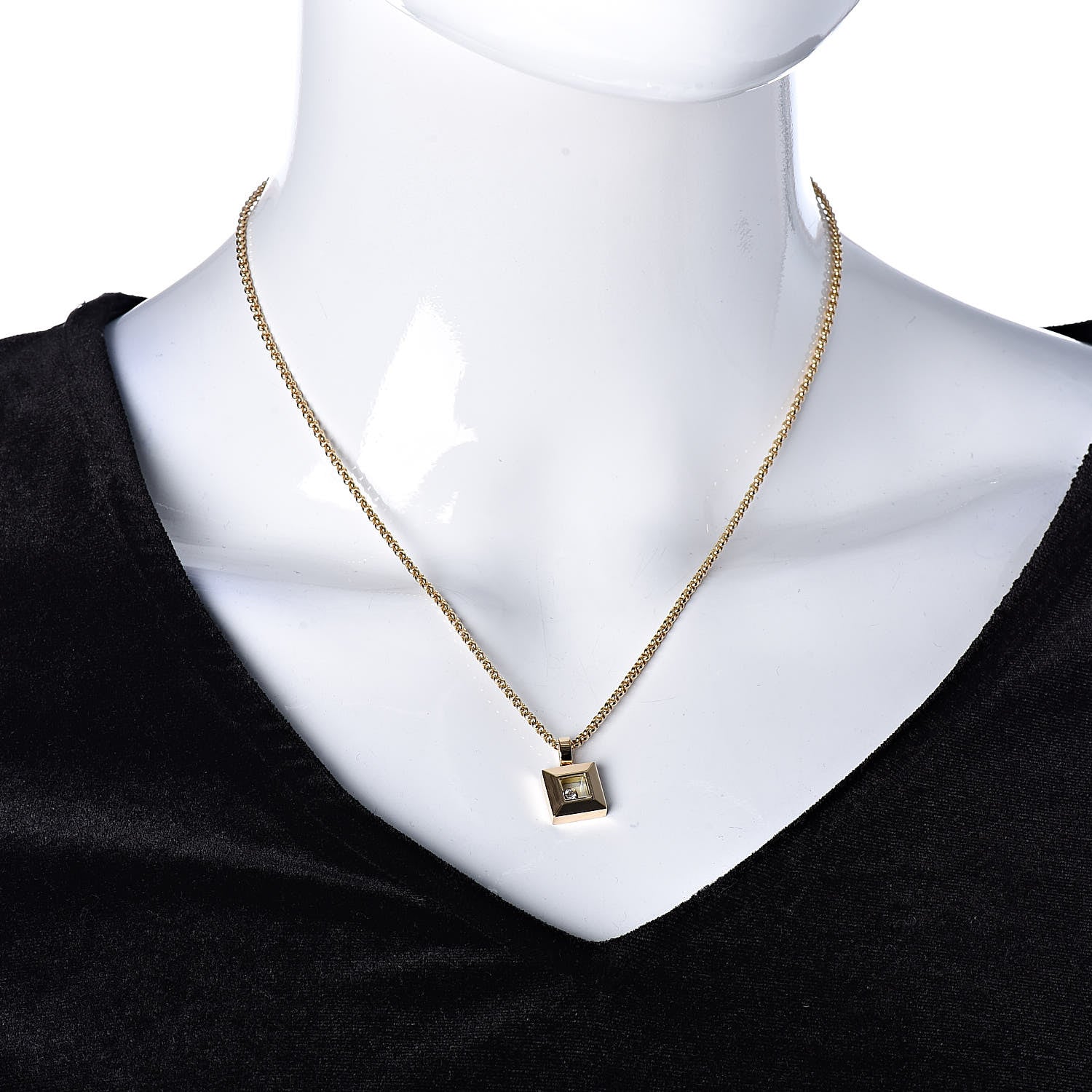 Chopard 18K Yellow Gold Diamond Happy Diamonds Square Pendant Necklace 2 of 7