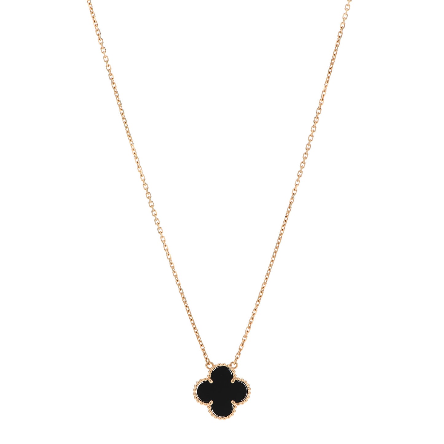 18K Yellow Gold Black Onyx Vintage Alhambra Pendant Necklace