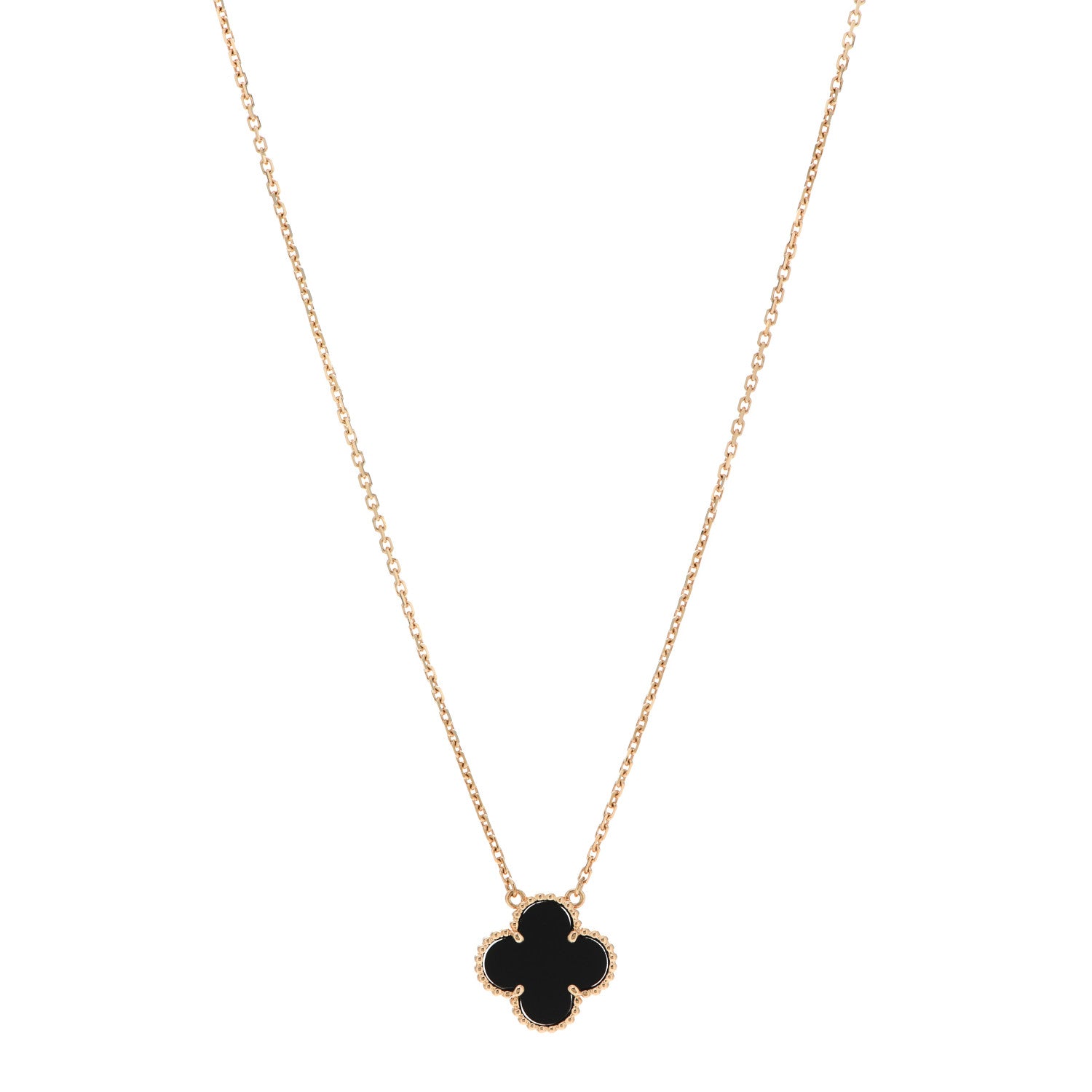 Van Cleef & Arpels 18K Yellow Gold Black Onyx Vintage Alhambra Pendant Necklace 1 of 6