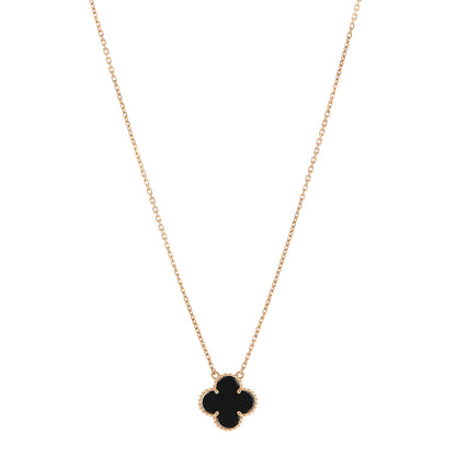 Van Cleef & Arpels 18K Yellow Gold Black Onyx Vintage Alhambra Pendant Necklace 1 of 6
