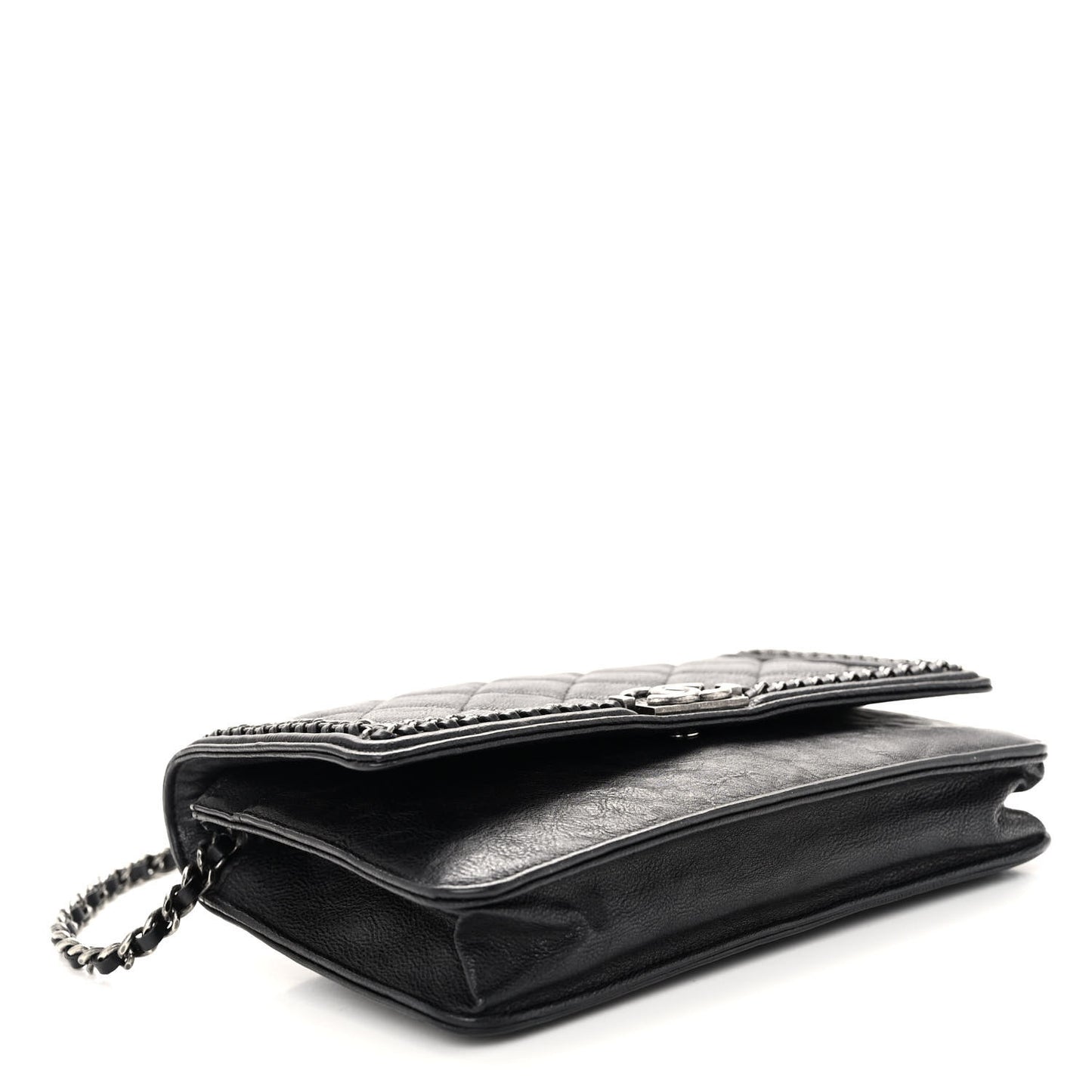 Calfskin Quilted Chain Around Boy Wallet On Chain WOC Black