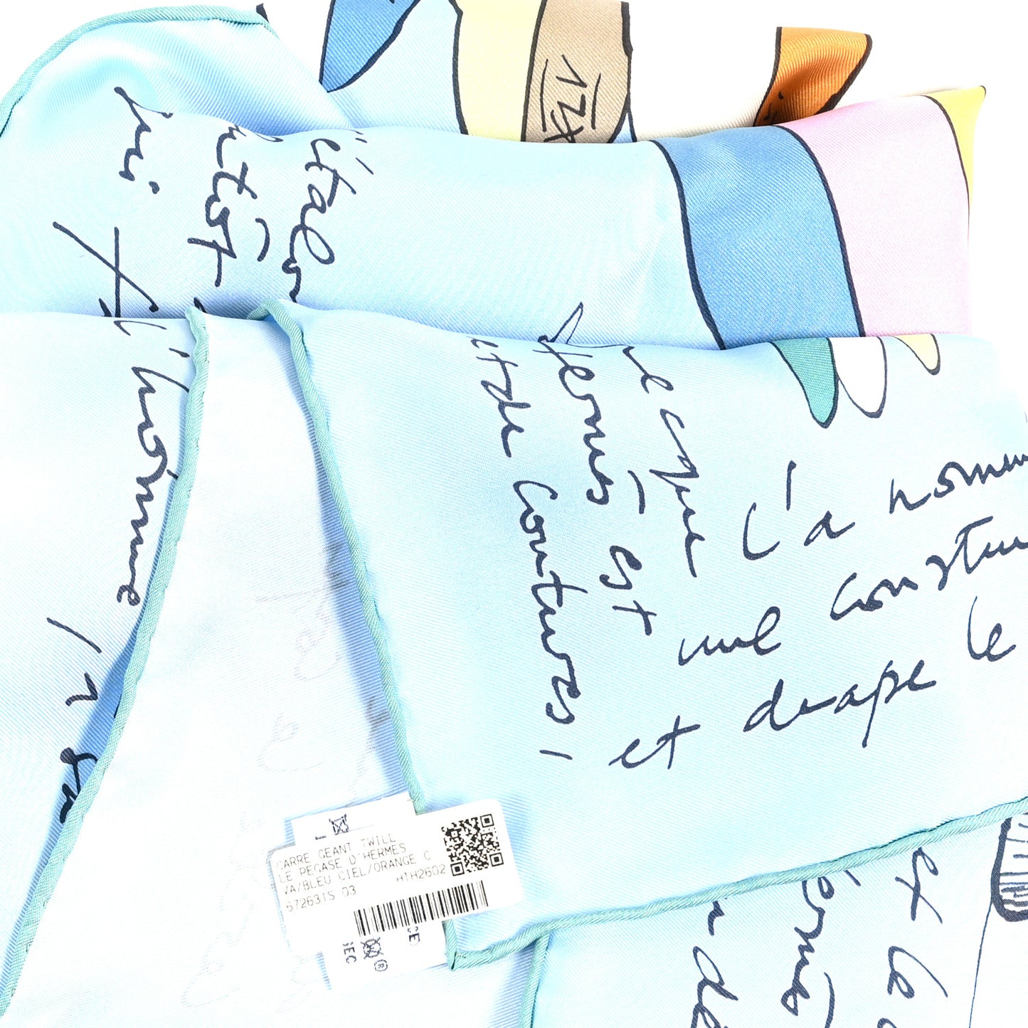 Silk Le Pegase d'Hermes 140 Scarf  Bleu Ciel Orange Cuit