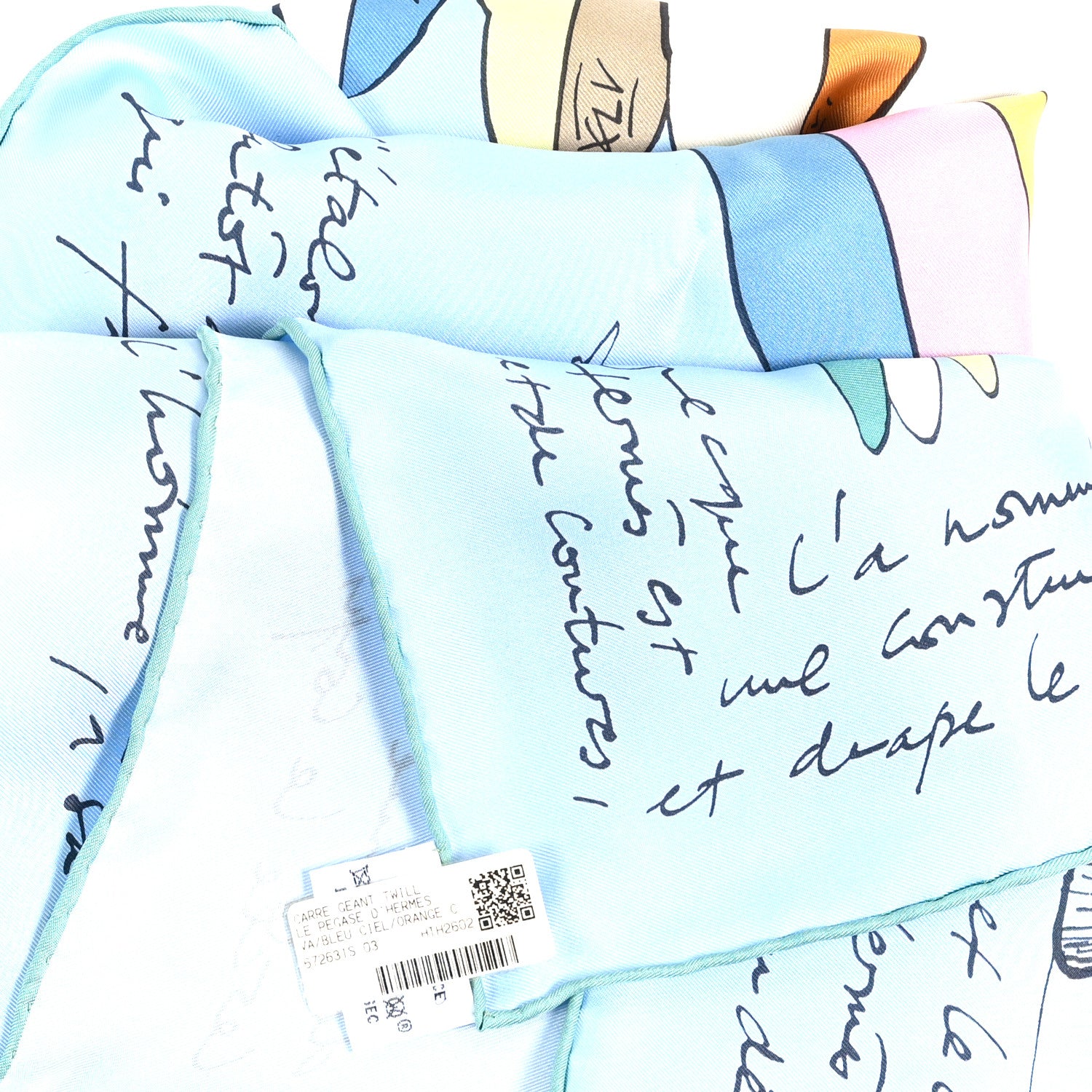 Hermes Silk Le Pegase d'Hermes 140 Scarf  Bleu Ciel Orange Cuit 3 of 3