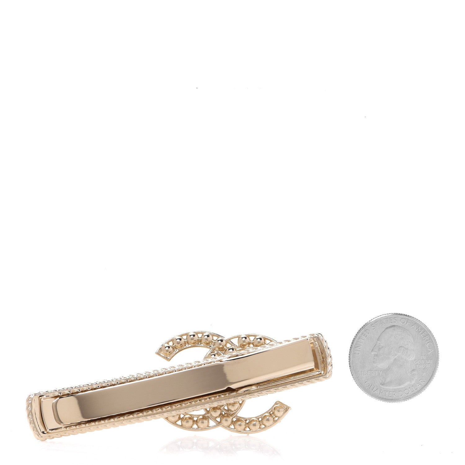 Chanel Metal Crystal Pearl CC Hair Clip Gold Pearly White 2 of 4
