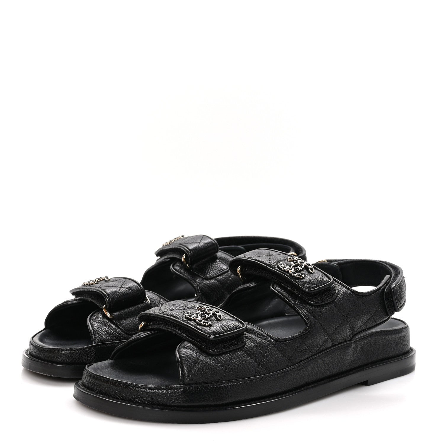 Chanel Grained Calfskin Velcro Dad Sandals 39 Black 3 of 12