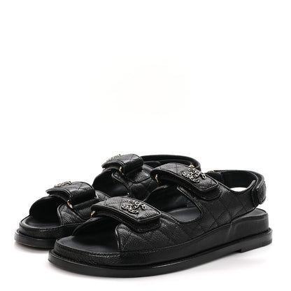 Chanel Grained Calfskin Velcro Dad Sandals 39 Black 3 of 12