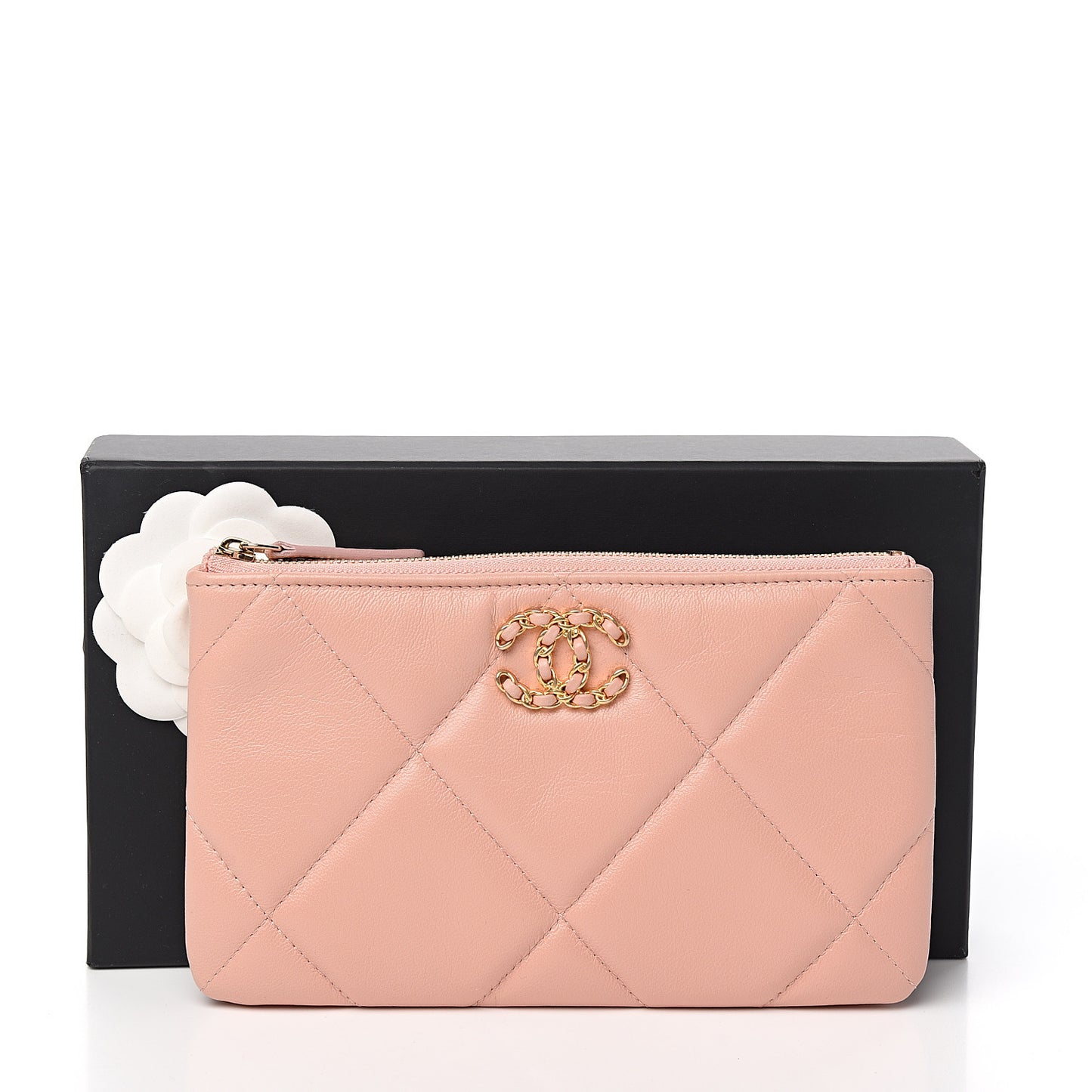 Goatskin Quilted 19 Cosmetic Case Light Pink