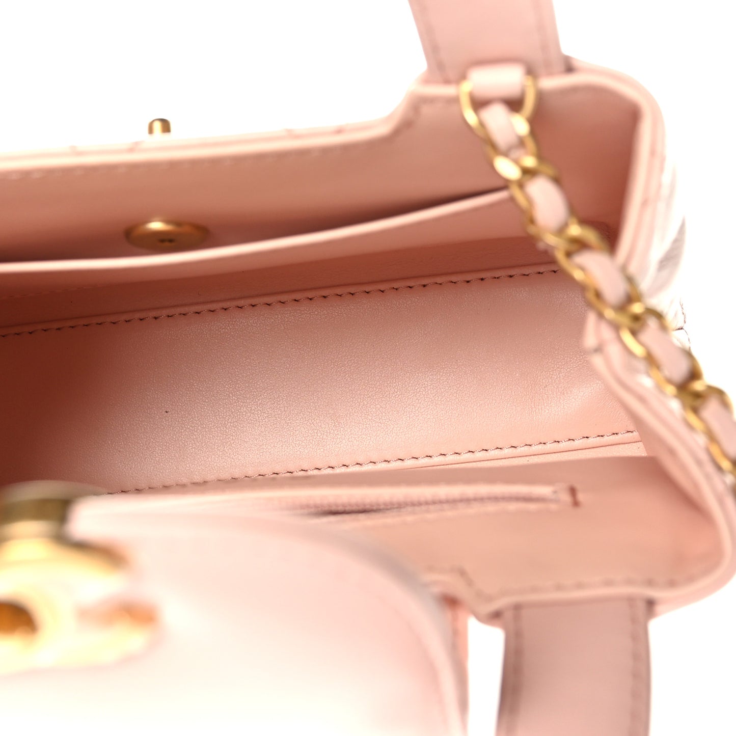 Shiny Aged Calfskin Quilted Nano Kelly Shopper Light Pink