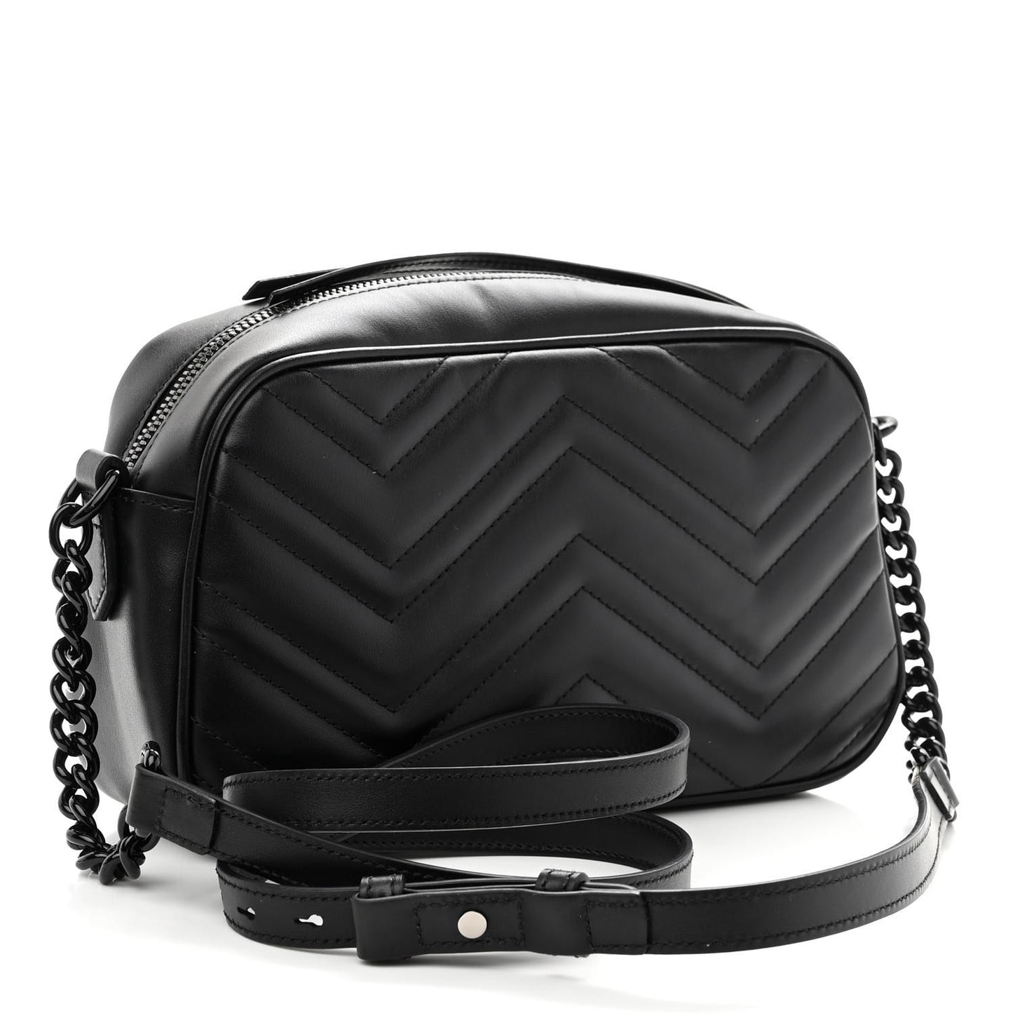 Calfskin Matelasse Monochrome Small GG Marmont Chain Shoulder Bag Black