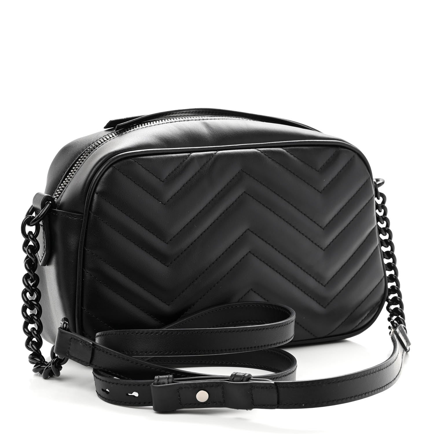 Gucci Calfskin Matelasse Monochrome Small GG Marmont Chain Shoulder Bag Black 3 of 9