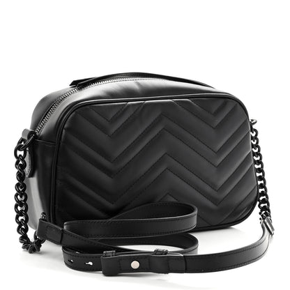 Gucci Calfskin Matelasse Monochrome Small GG Marmont Chain Shoulder Bag Black 3 of 9