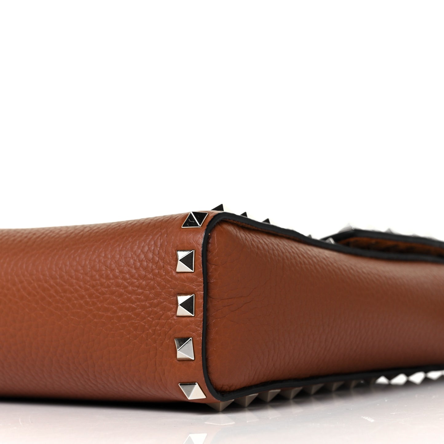 Pebbled Calfskin Rockstud Flip Lock Flap Messenger Saddle Brown