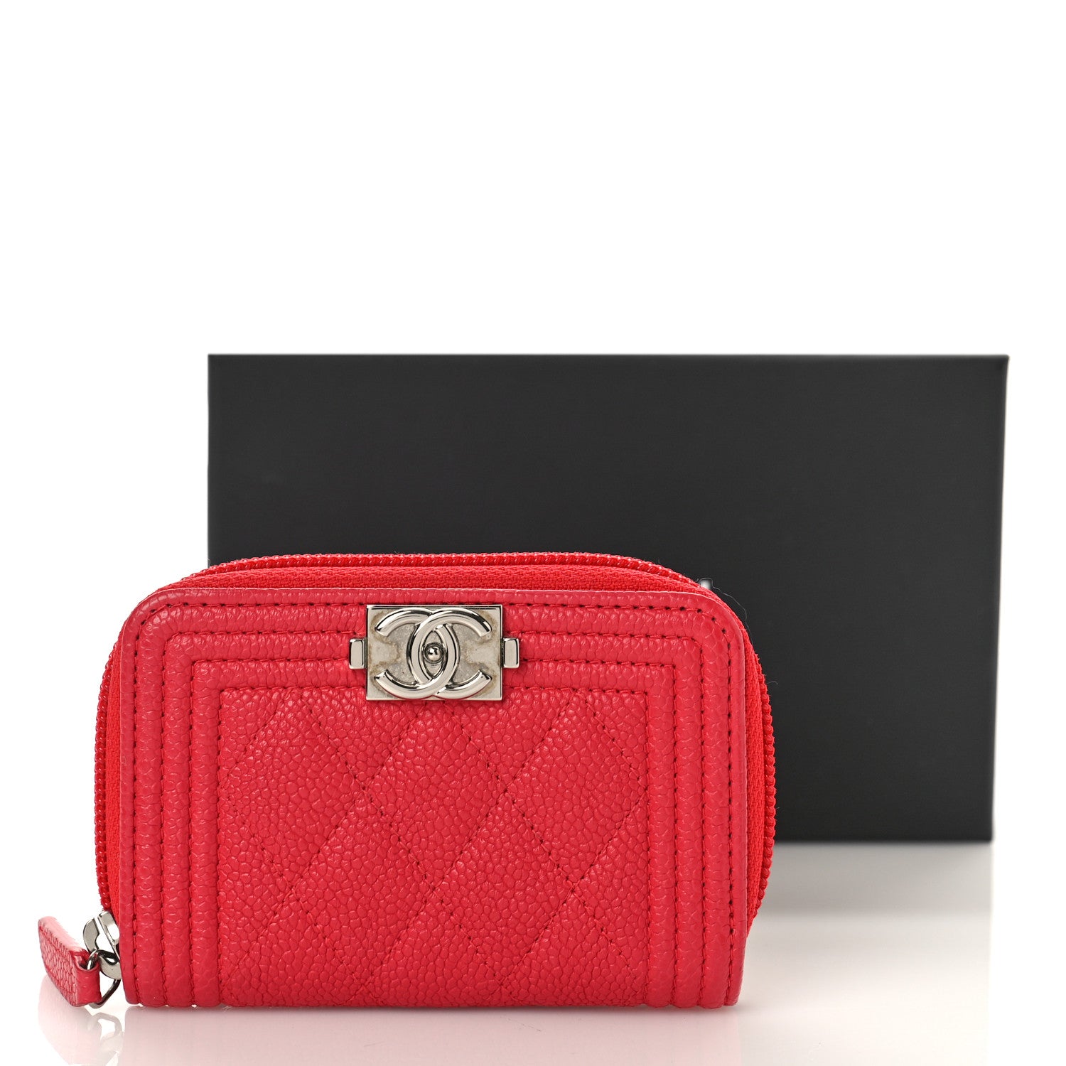 Chanel Caviar Quilted Boy Zip Around Coin Purse Wallet Red 10 of 10
