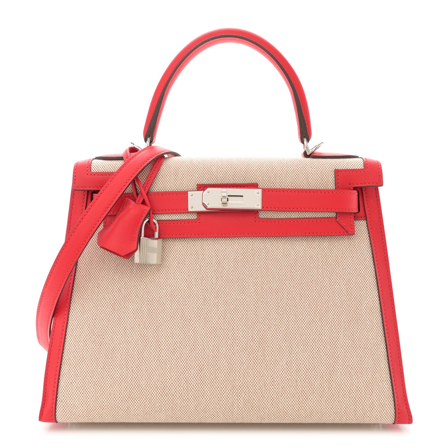 Hermes Toile Swift Kelly Sellier 28 Rouge Piment Ecru 1 of 10