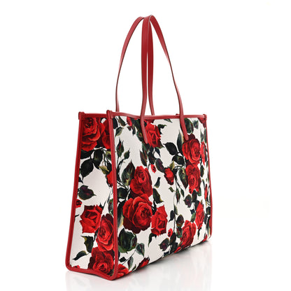 Dolce & Gabbana Canvas Roses Large Shopper Tote Red Multicolor 3 of 10
