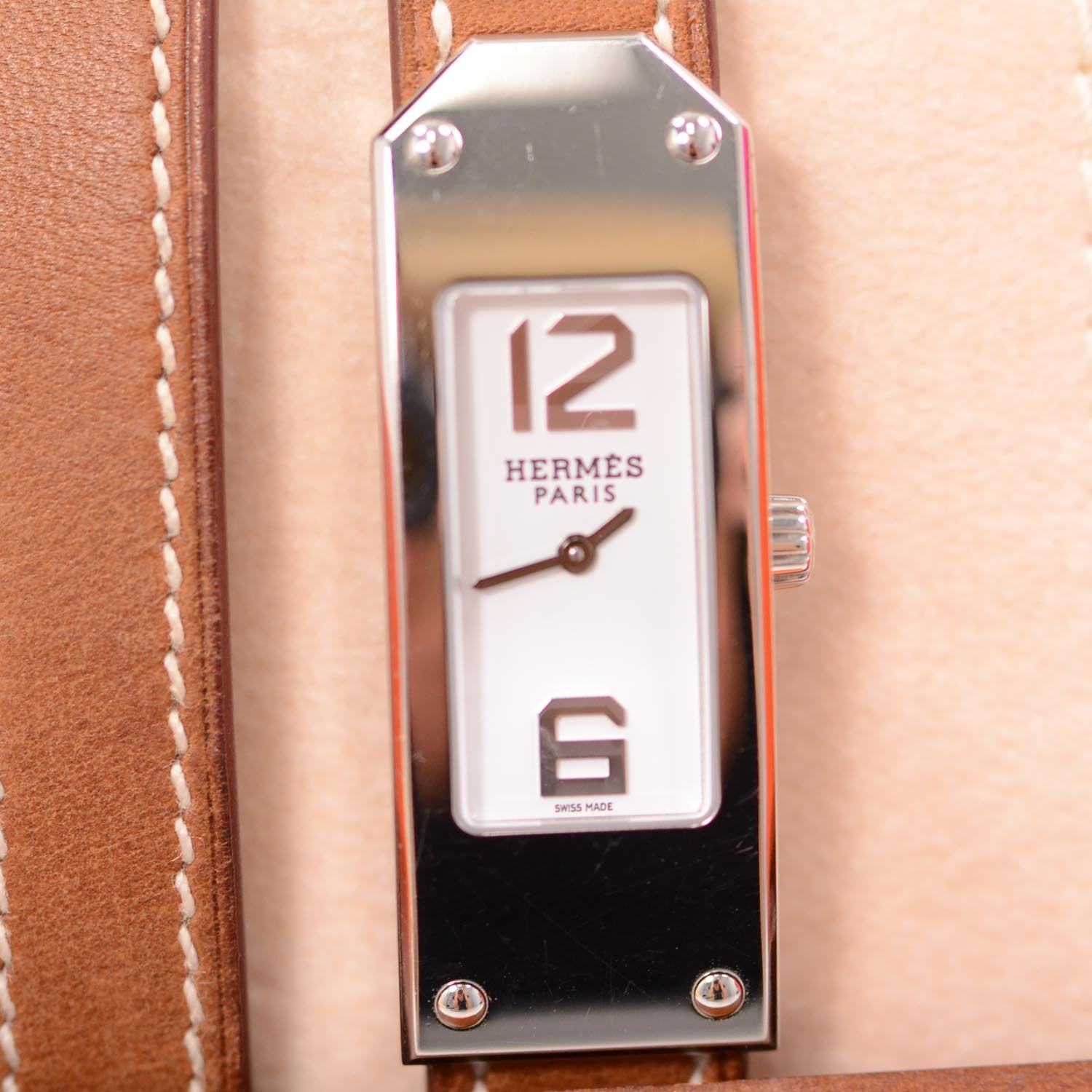 Hermes Stainless Steel Barenia 15mm Kelly II Double Tour Quartz Watch Fauve 6 of 6
