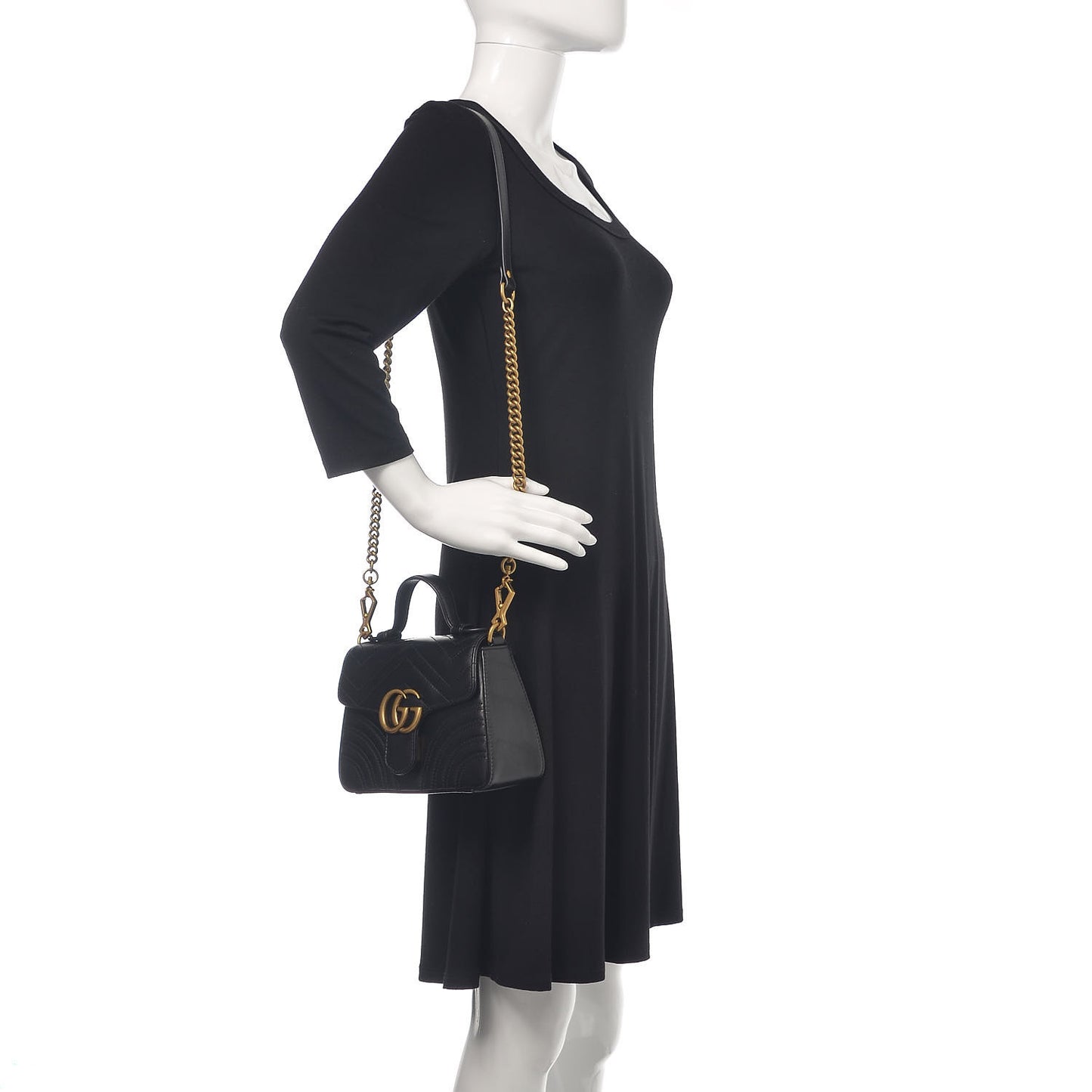 Calfskin Matelasse Mini GG Marmont Top Handle Shoulder Bag Black