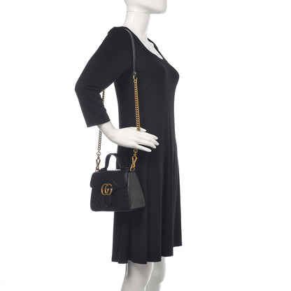 Gucci Calfskin Matelasse Mini GG Marmont Top Handle Shoulder Bag Black 2 of 9