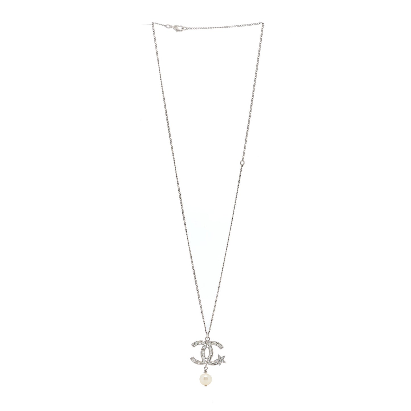 Crystal CC Star Pearl Drop Necklace Silver