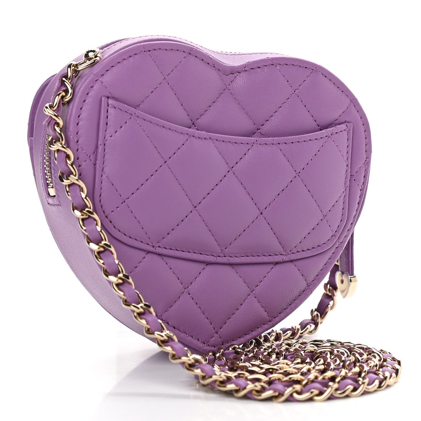Lambskin Quilted CC In Love Heart Clutch With Chain Purple