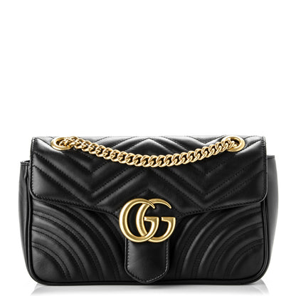 Gucci Calfskin Matelasse Small GG Marmont Shoulder Bag Black 1 of 7