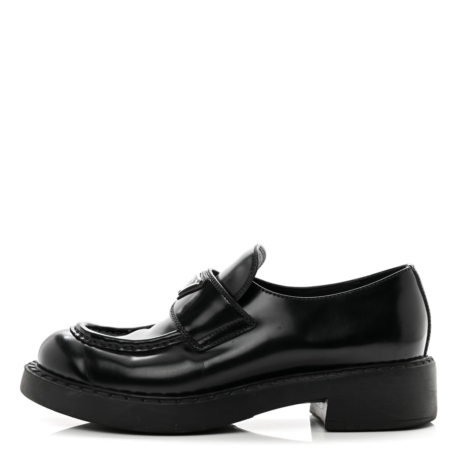 Prada Spazzolato Metal Triangle Logo 50mm Loafers 39 Black 1 of 8