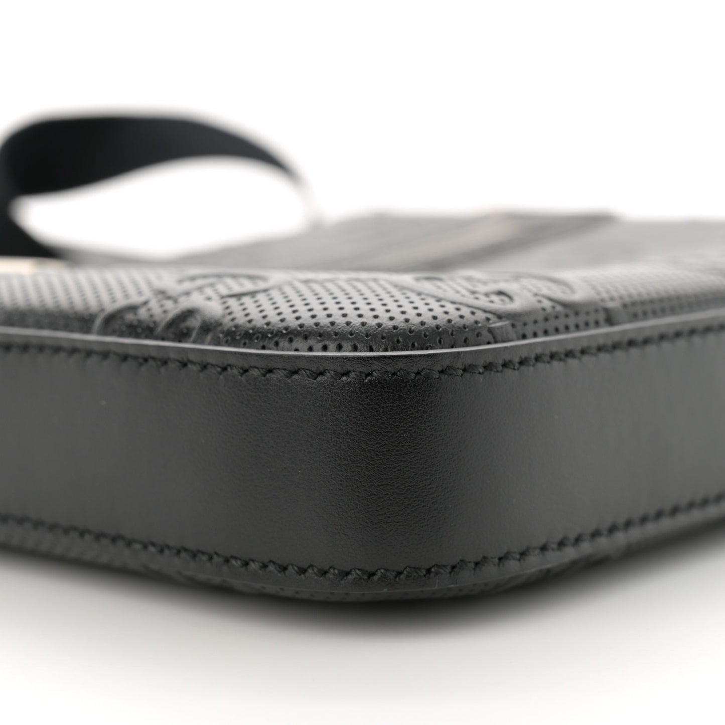 Calfskin GG Tennis Embossed Small Flat Messenger Bag Black