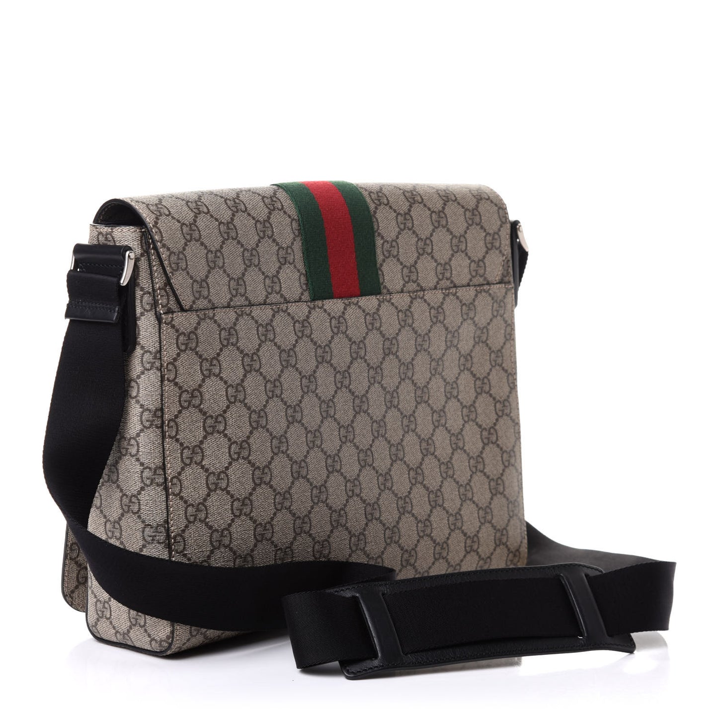 GG Supreme Monogram Web Flap Messenger Bag Black