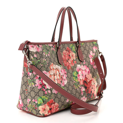 Gucci GG Supreme Monogram Blooms Medium Zippered Tote Beige Multicolor Dry Rose 2 of 9