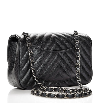 Chanel Metallic Caviar Chevron Quilted Mini Rectangular Flap Black 3 of 8