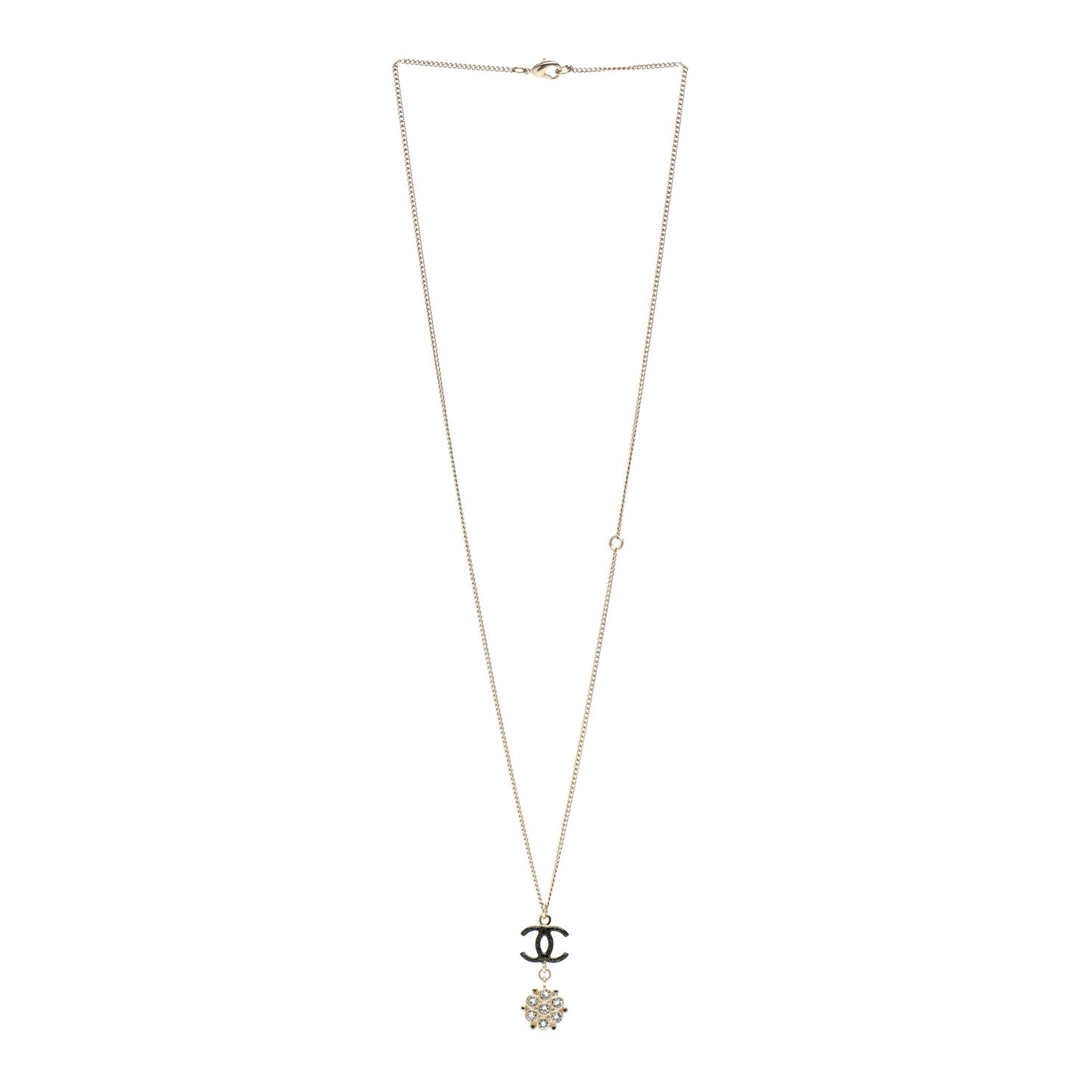 Crystal Enamel CC Pendant Necklace Gold