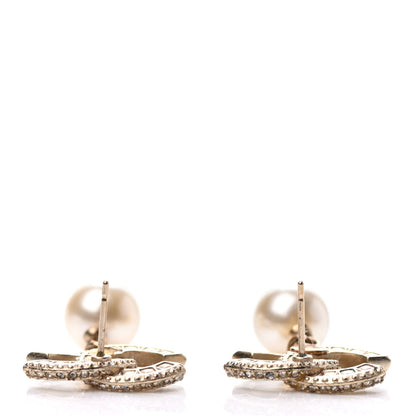 Chanel Crystal Timeless CC Pearl Drop Earrings Light Gold 3 of 4