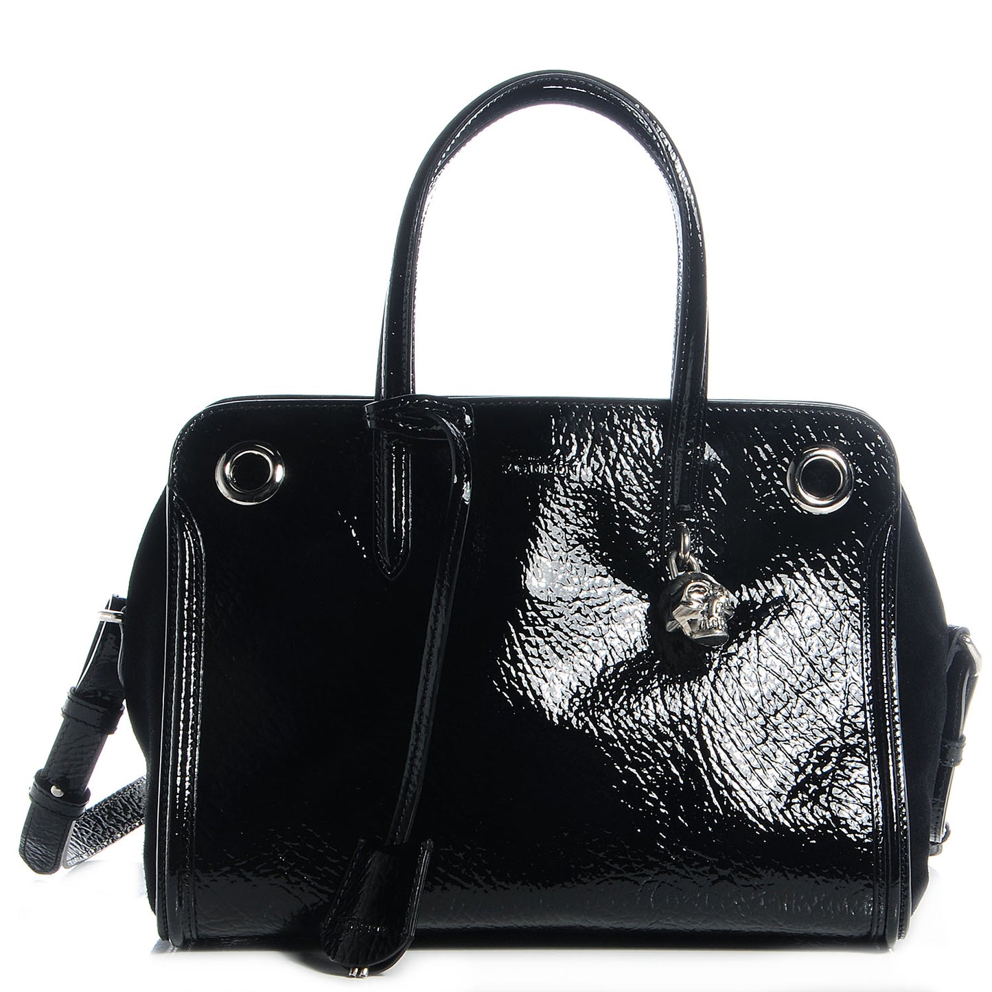 Patent Small Eyelet Padlock Skull Tote Black