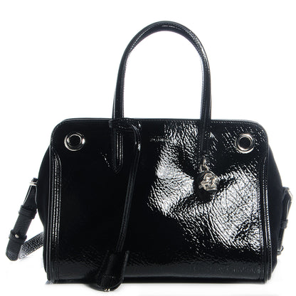 Alexander McQueen Patent Small Eyelet Padlock Skull Tote Black 1 of 9