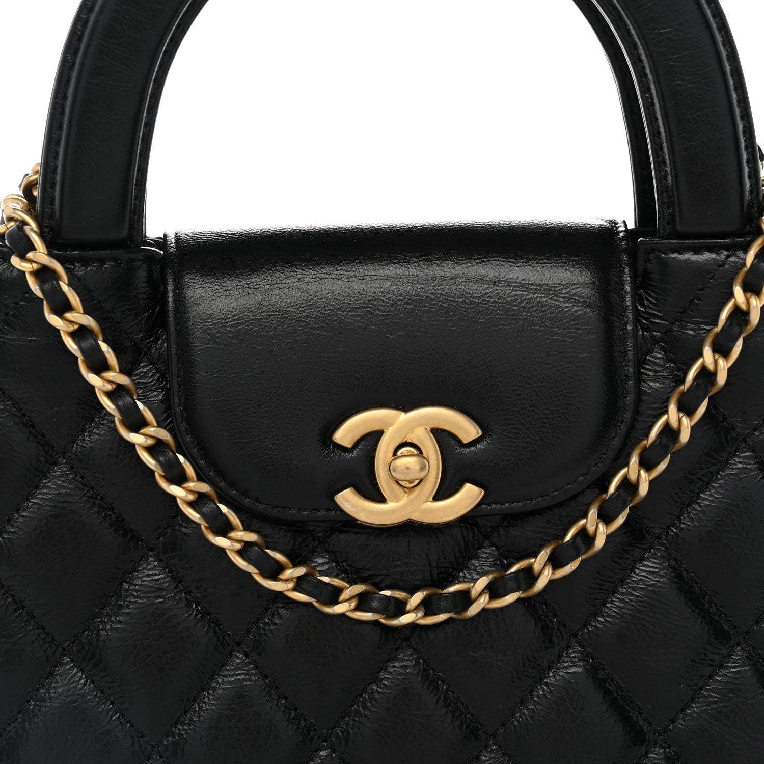 Chanel Shiny Aged Calfskin Quilted Nano Kelly Shopper Black 8 of 11