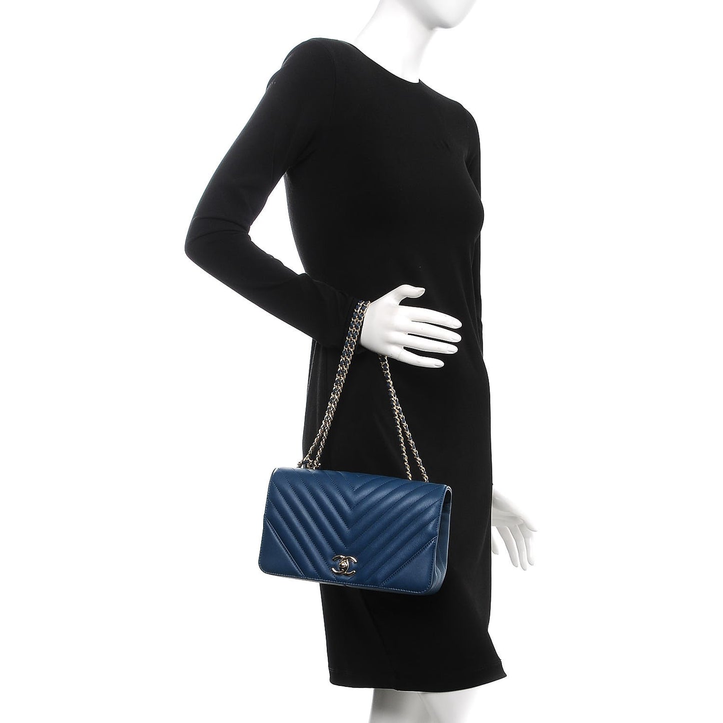 Calfskin Chevron Quilted Small Statement Flap Blue