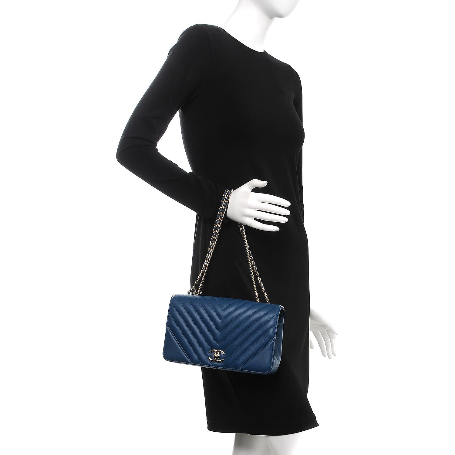 Chanel Calfskin Chevron Quilted Small Statement Flap Blue 3 of 9