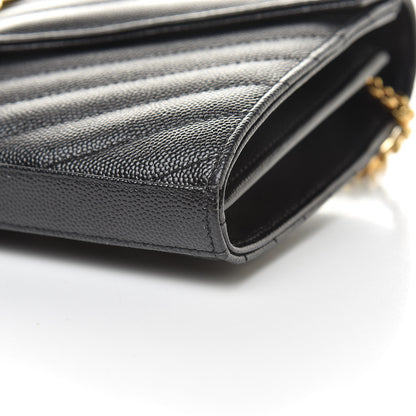 Saint Laurent Grain De Poudre Matelasse Chevron Monogram Chain Wallet Black 9 of 9