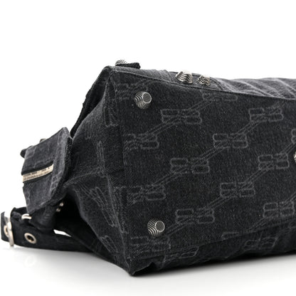 Balenciaga Washed Denim BB Monogram Neo Cagole City Handbag Black 9 of 13