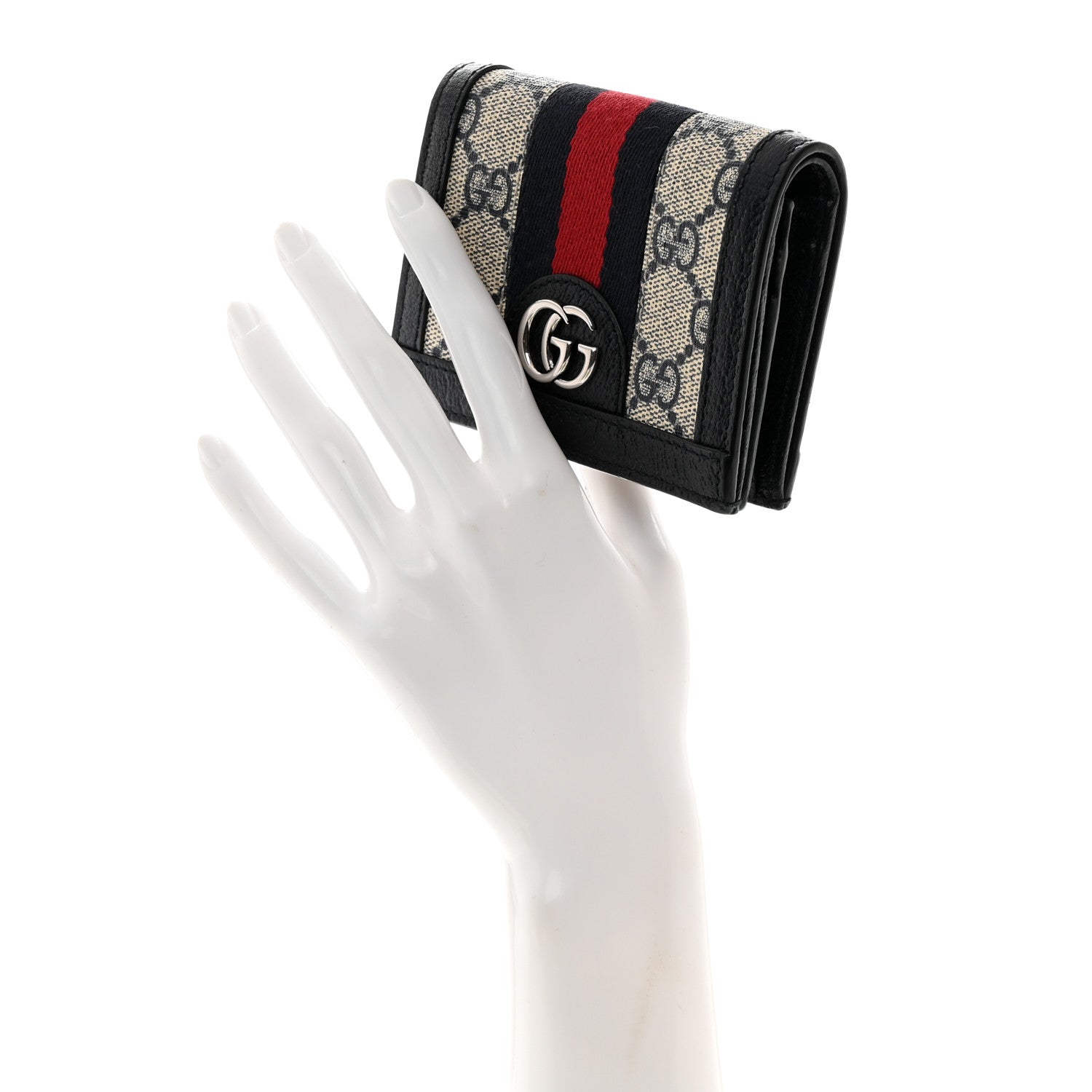 Gucci GG Supreme Monogram Textured Dollar Calfskin Web Ophidia Card Case Beige Blue 2 of 8