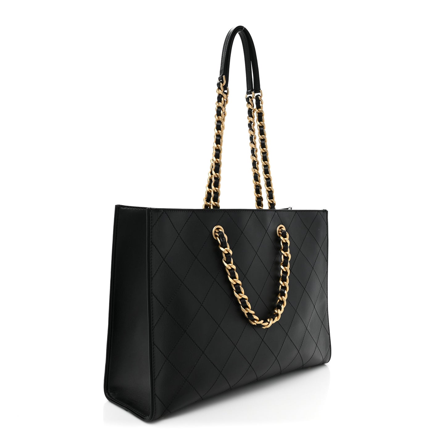 Calfskin Stitched Large Shopping Tote Black