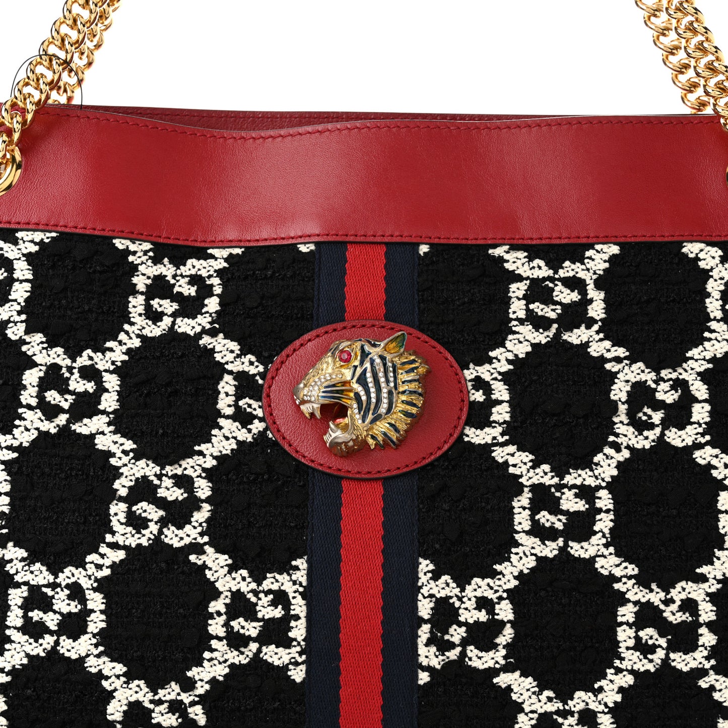 Tweed GG Monogram Large Rajah Chain Tote Romantic Cherry Black White